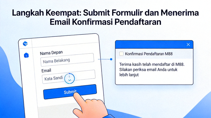 Animasi langkah keempat daftar M88 - Proses submit formulir dan menerima email konfirmasi pendaftaran