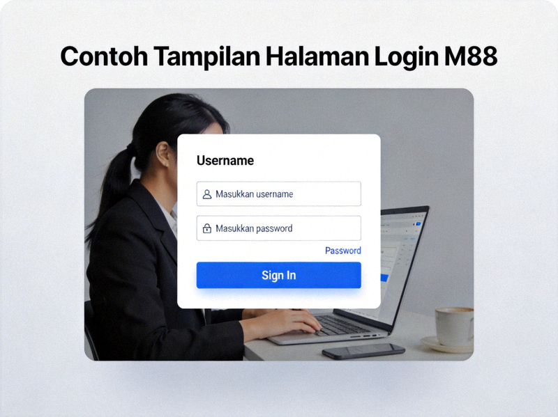 Contoh Tampilan Halaman Login M88 - Form login dengan kolom username, password, dan tombol sign in