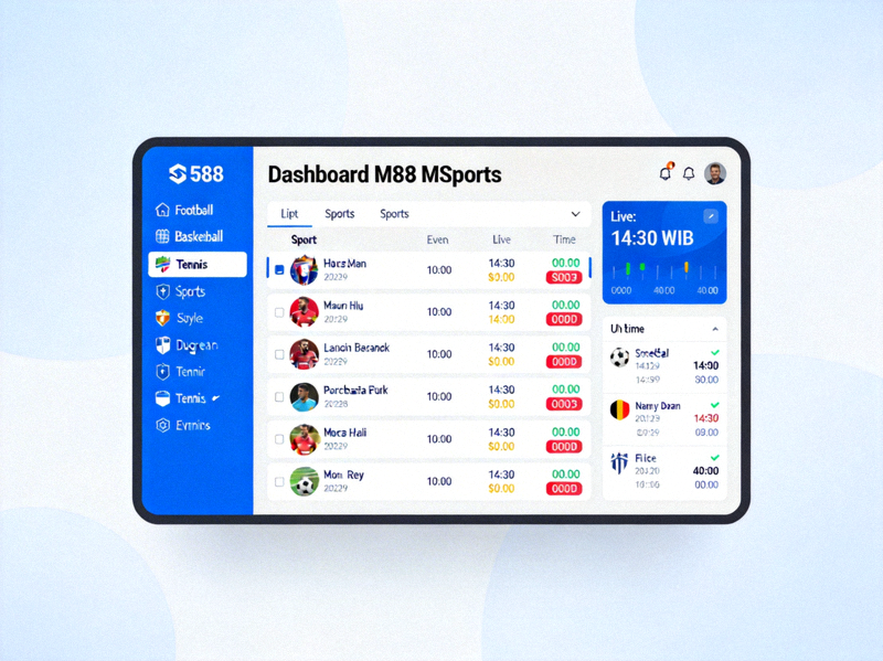 Dashboard M88 MSports - Tampilan utama platform dengan daftar event olahraga dan odds yang sedang berlangsung