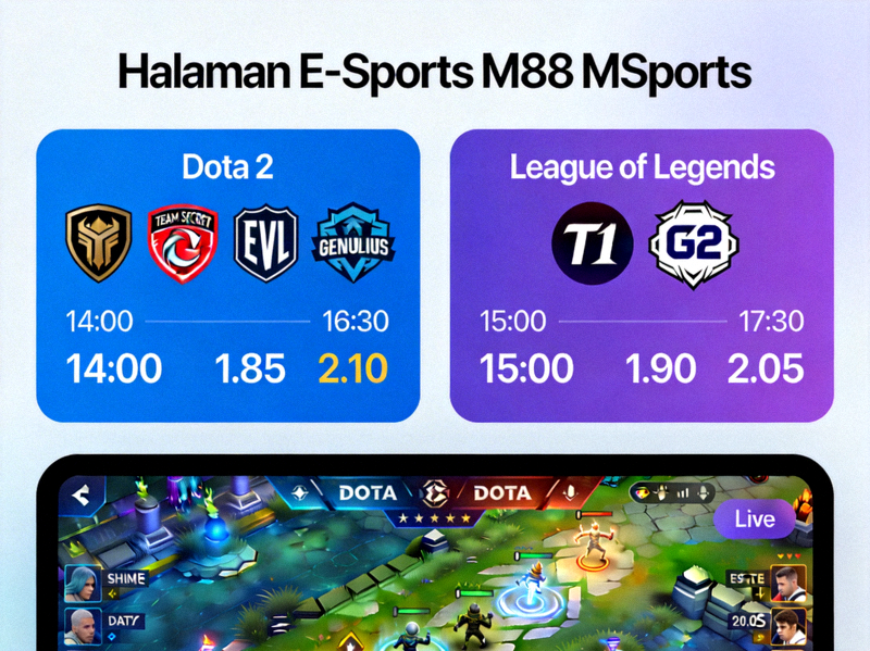 Halaman E-Sports M88 MSports - Tampilan pasar taruhan untuk kompetisi e-sports populer seperti Dota 2 dan League of Legends